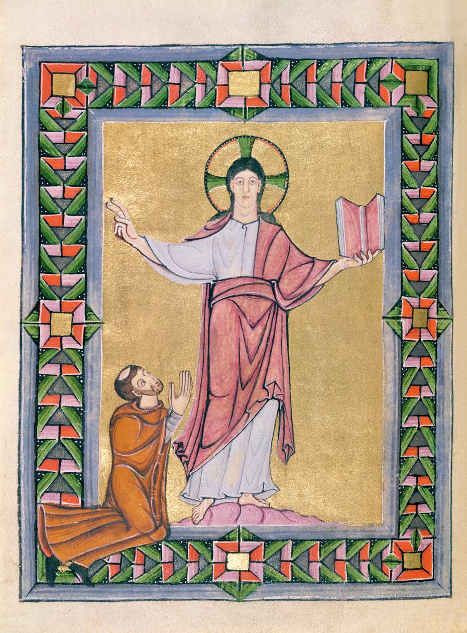 Dedikation til Kristus, fra Echternach sakramentarius, ca. 1030 af Frankish School