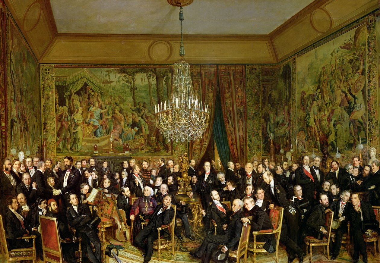 Alfred Emiliens salon, Comte de Nieuwerkerke (1811-92) ved Louvre, 1855 af François Auguste Biard