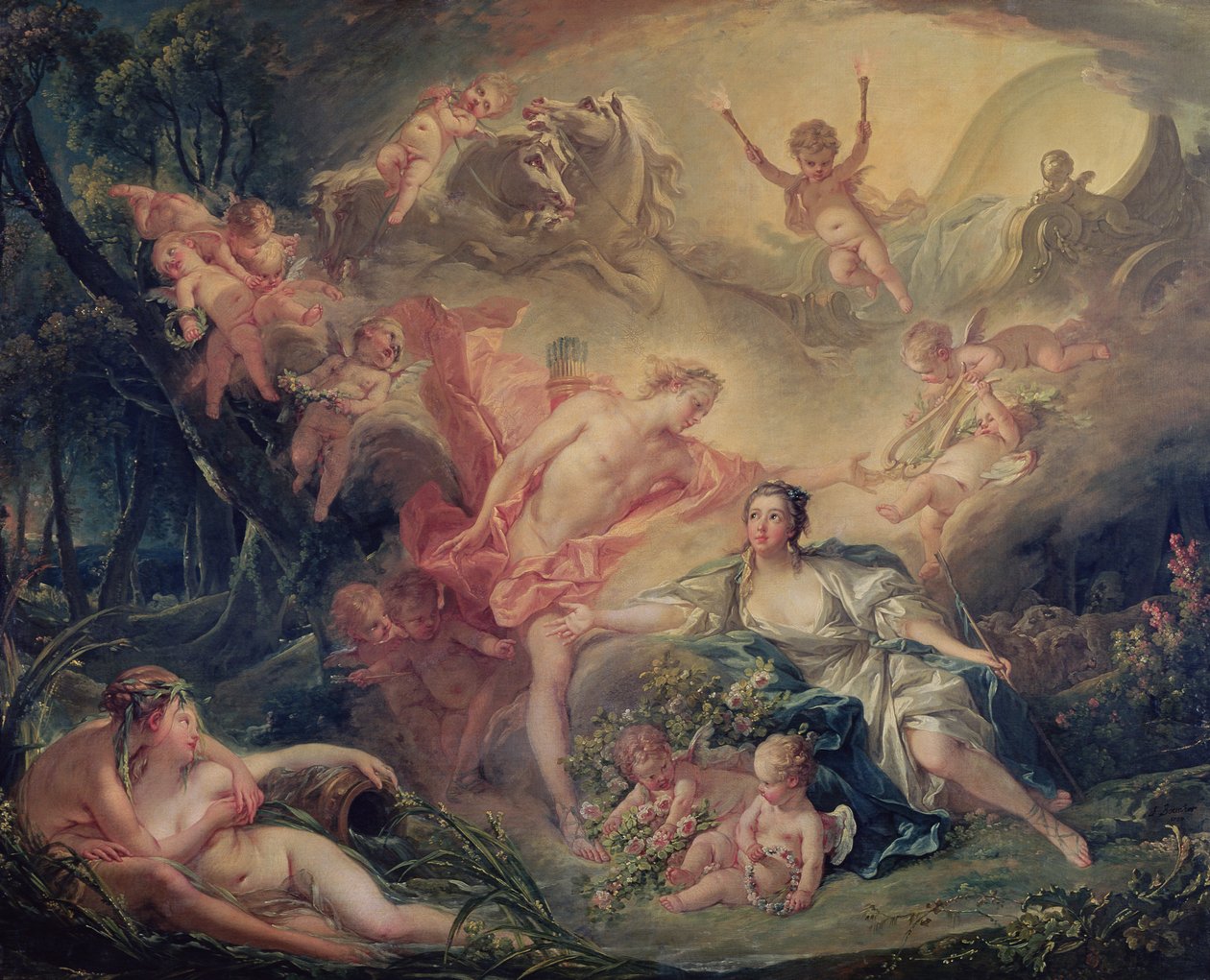 Apollo afslører sin guddommelighed til hyrdinden Isse, 1750 af François Boucher