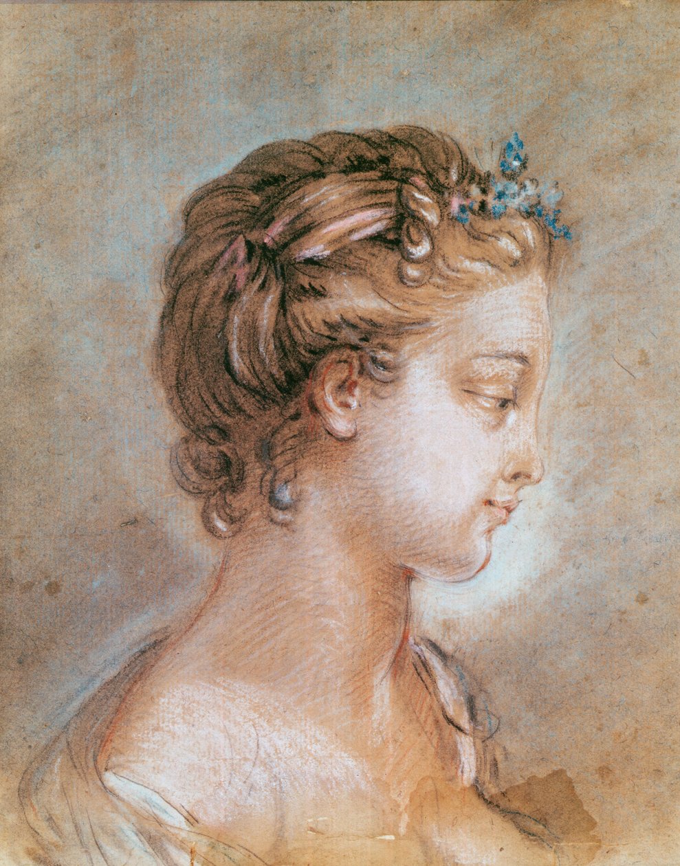 Portræt af en ung pige (kridt og sangvinsk på papir) af François Boucher