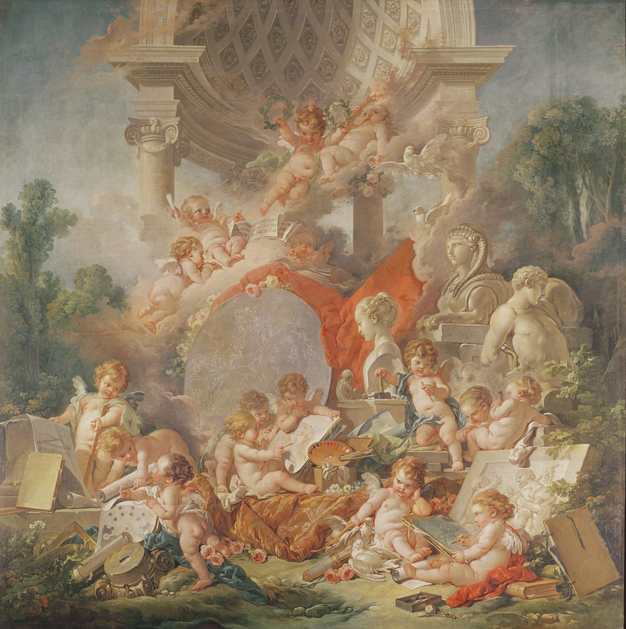 The Meeting of the Arts eller The Geniuses of the Arts (detaljer), 1761 af François Boucher