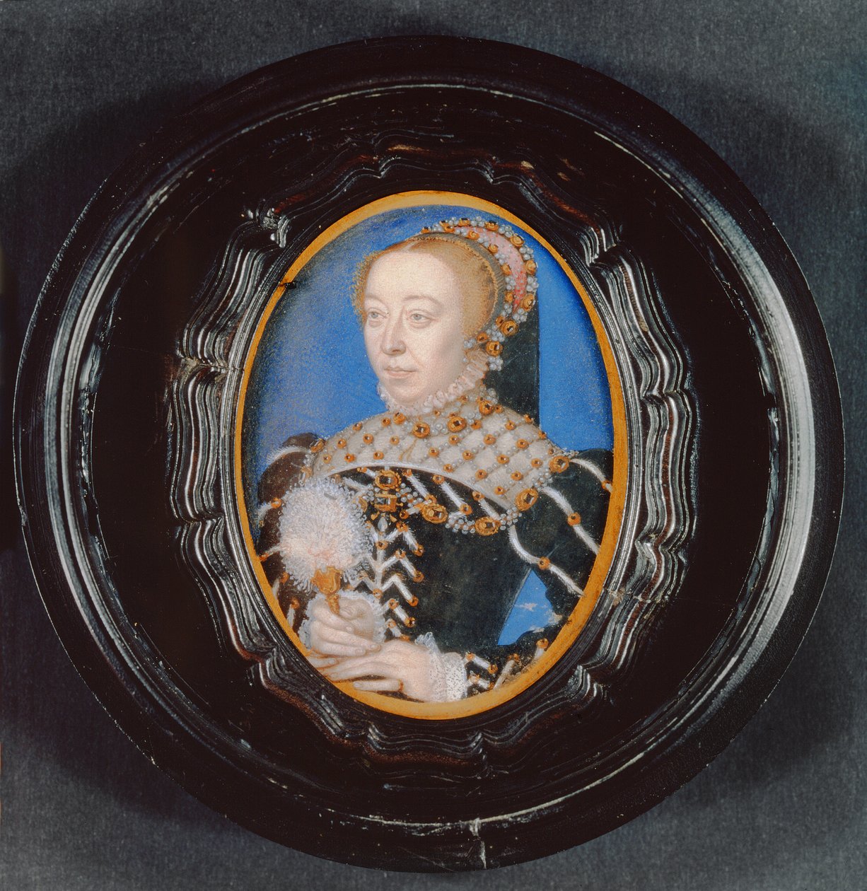 Miniature af Catherine de Medici, ca.1555 (wc på pergament) af François Clouet
