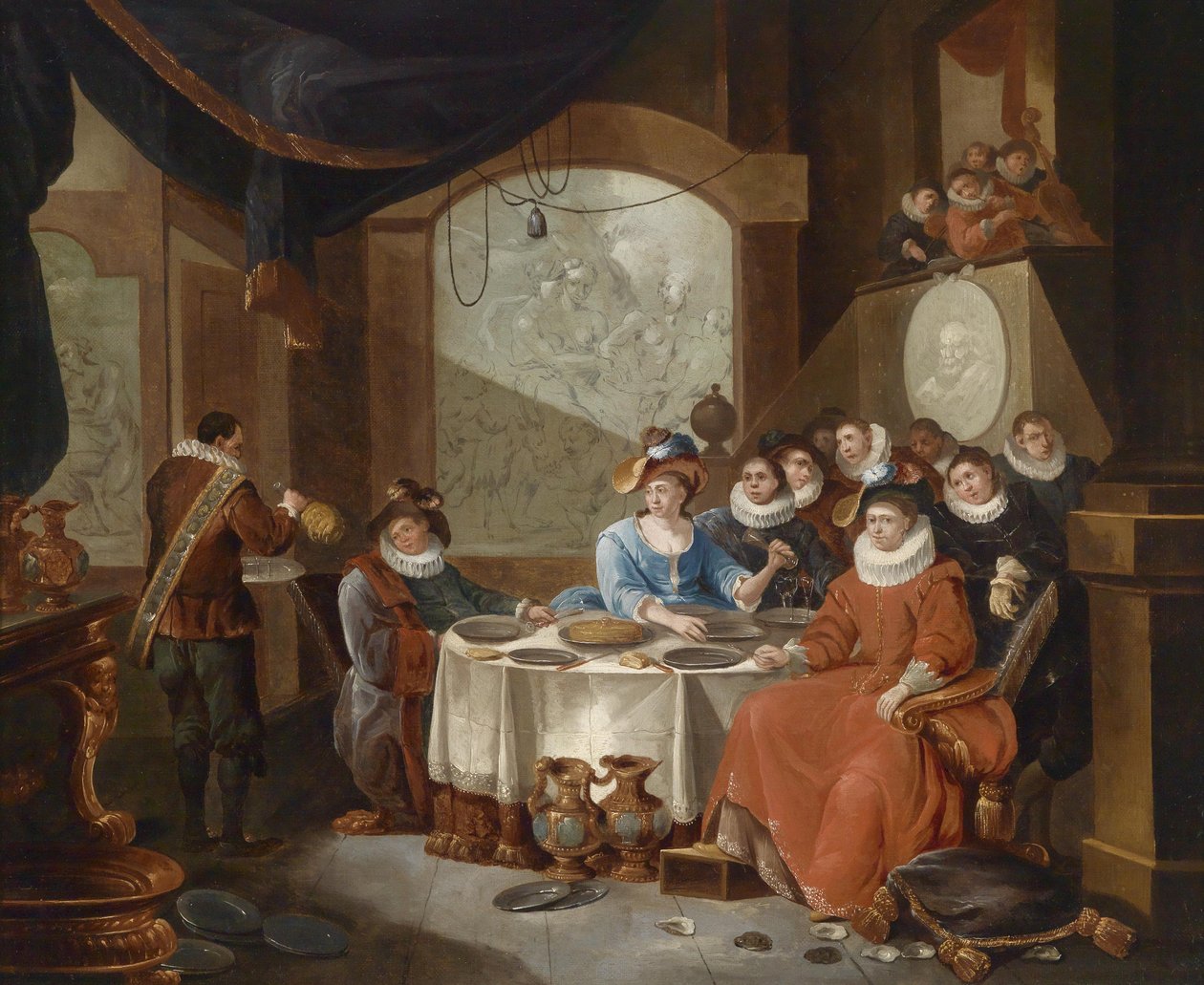 Et elegant selskab til et festligt måltid af François Xaver Henri Verbeeck