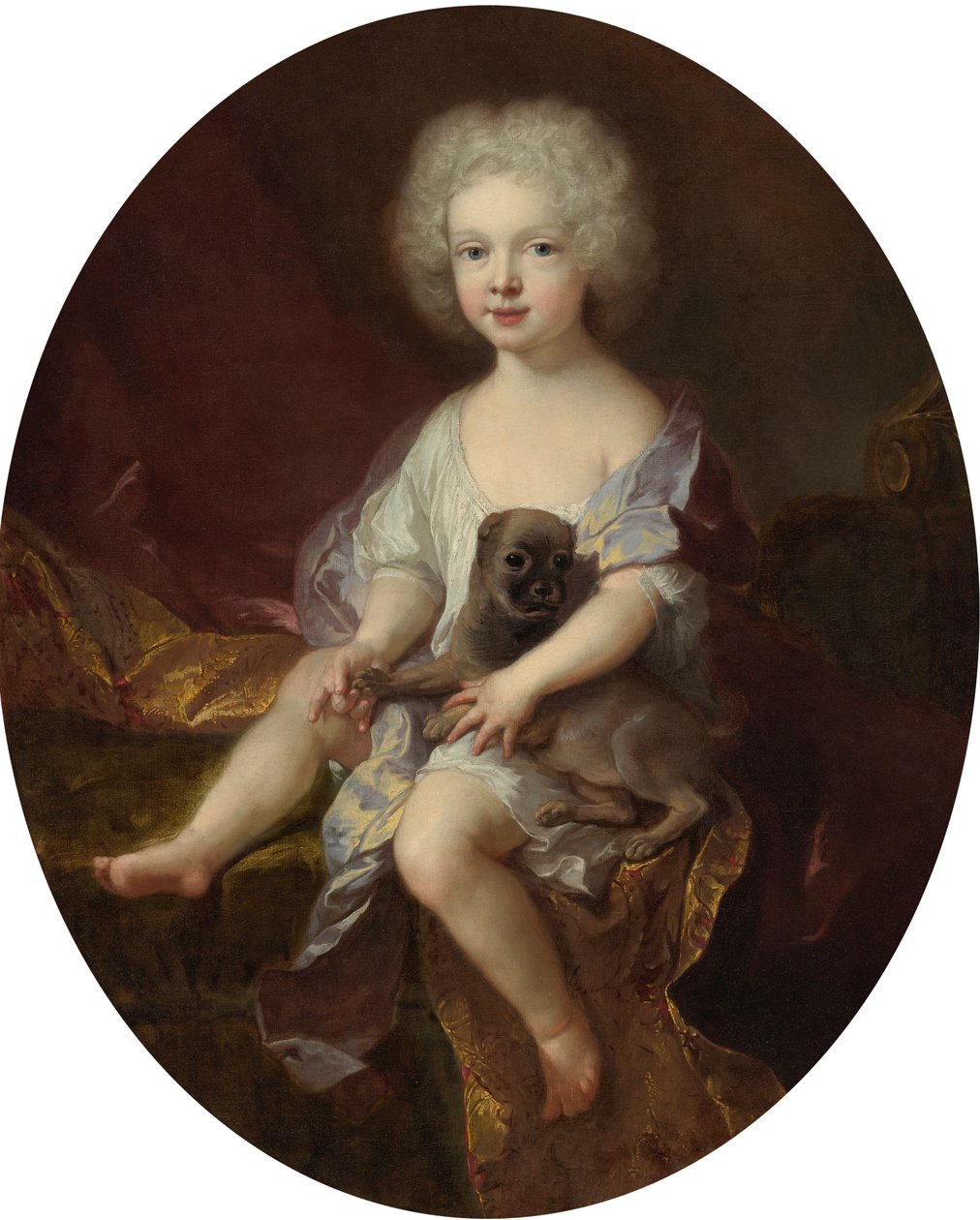Portræt af en ung dreng med hund af Jean François de Troy