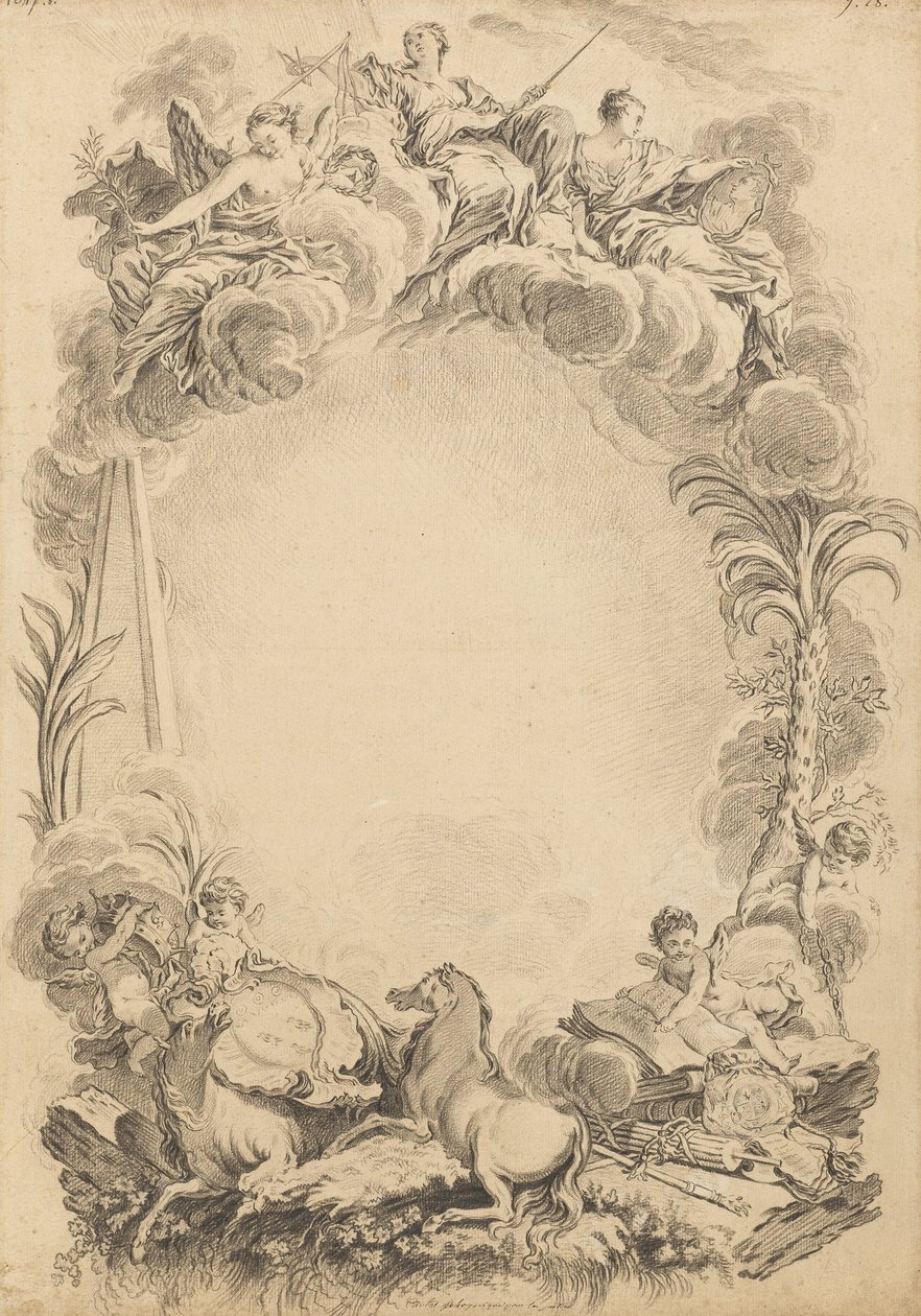 Design til en escutcheon til ære for William Earl Cowper (ca. 1665-1723) af François Boucher