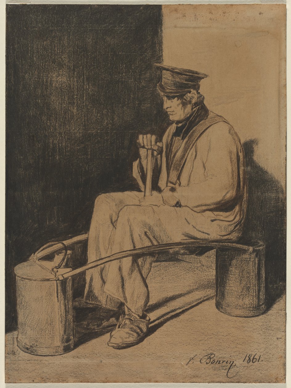 Vandbærer siddende på sit åg, 1861. af François Bonvin