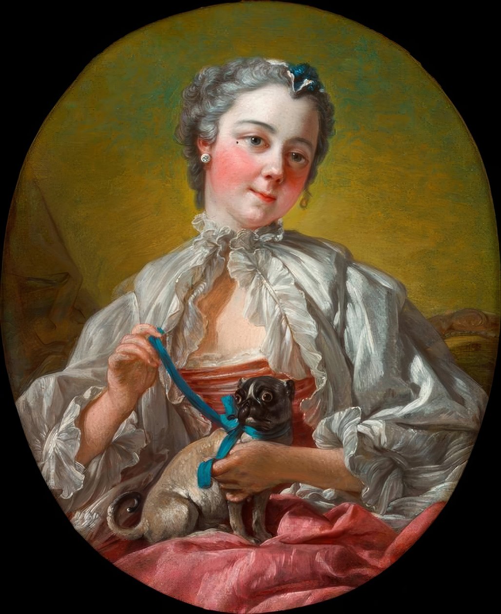 Ung kvinde med mops af François Boucher