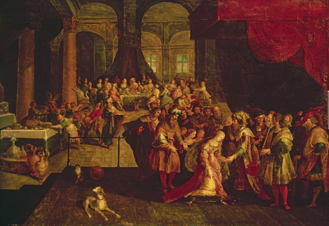 Kong Ahasverus kroner Ester af Frans II Francken the Younger