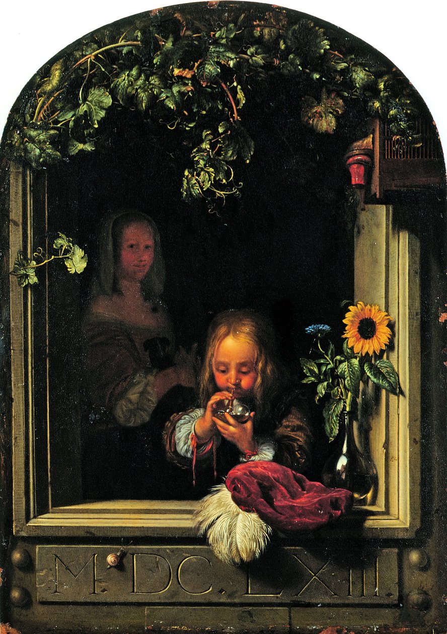 Dreng blæser bobler af Frans van Mieris