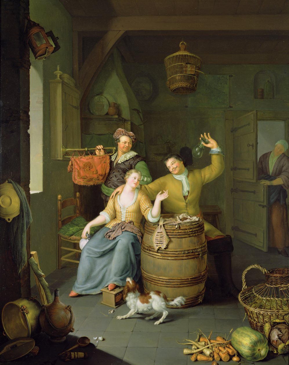 Interiør med et par, der fejrer af Frans van Mieris