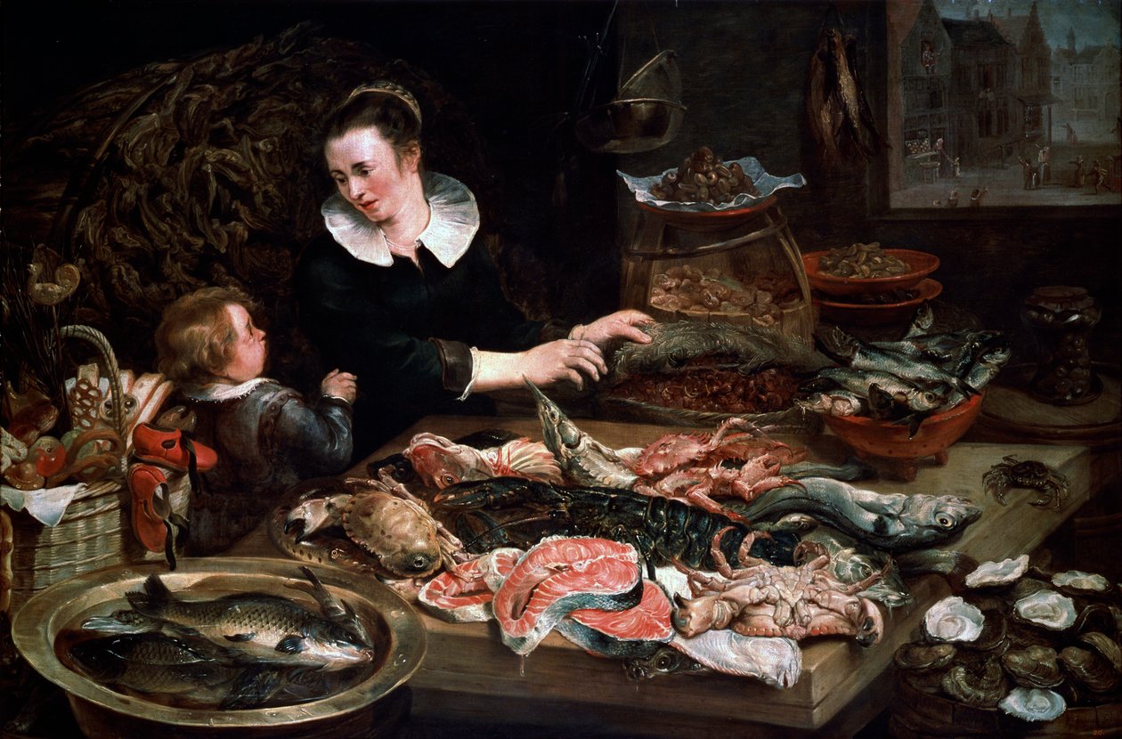 En fiskehandlerbutik, c1616-1618. af Frans Snyders or Snijders