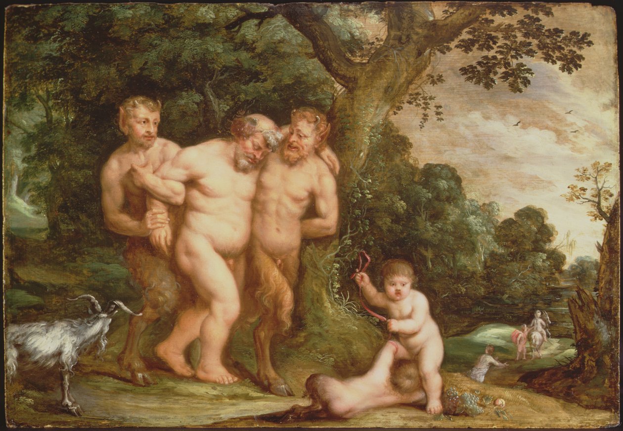The Drunken Silenus (olie på panel) af Frans Wouters