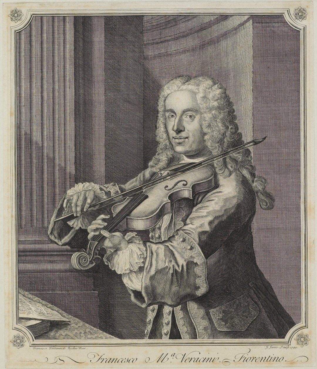 Francesco Ma Veracini, graveret af J. June (fl.c.1740-70), 1744 af Franz Ferdinand Richter