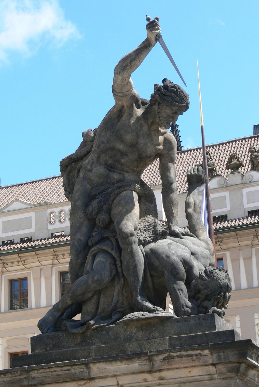Statue af kæmpende kæmper, uden for Prags borg og præsidentpaladset Hradcany, 1. gårdhave, 1768 af Franz Ignaz Platzer
