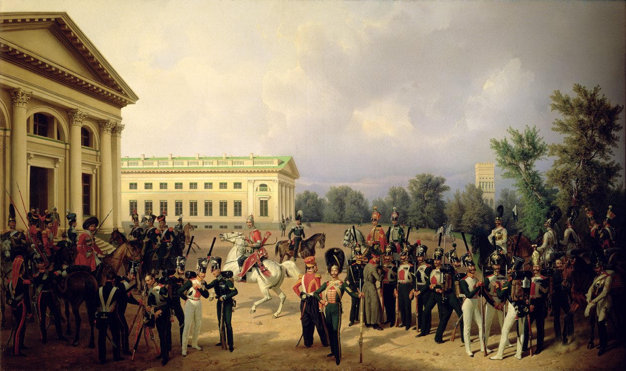 Den russiske garde i Tsarskoye Selo i 1832, 1841 af Franz Krüger