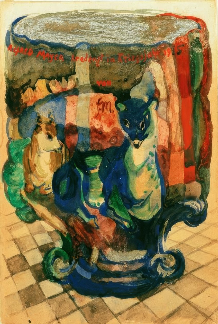 Kop med ræv og rognbuk af Franz Marc