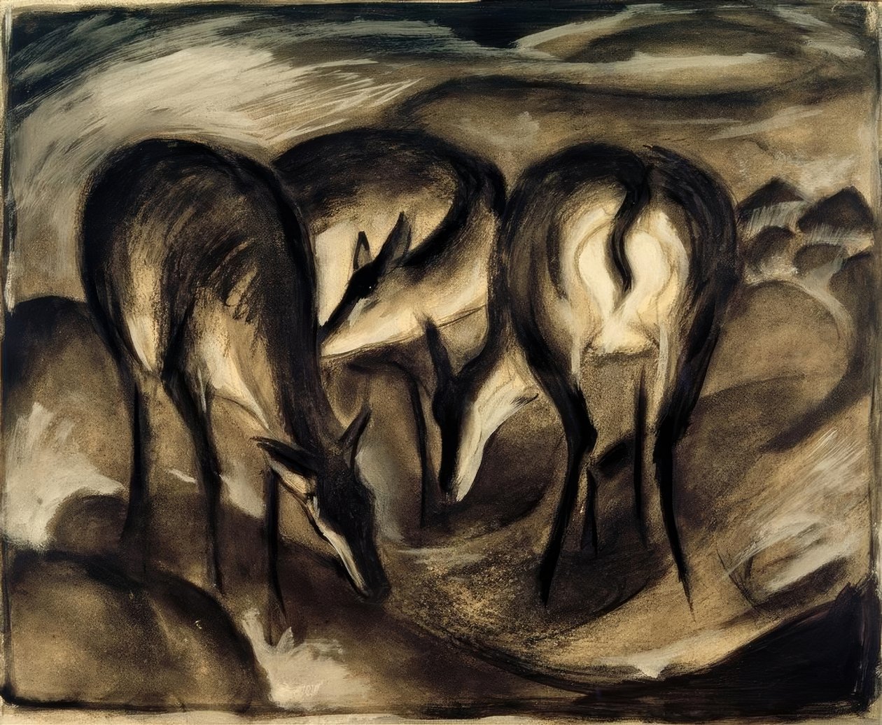 Hjorte ved kilden (tre hjorte) af Franz Marc