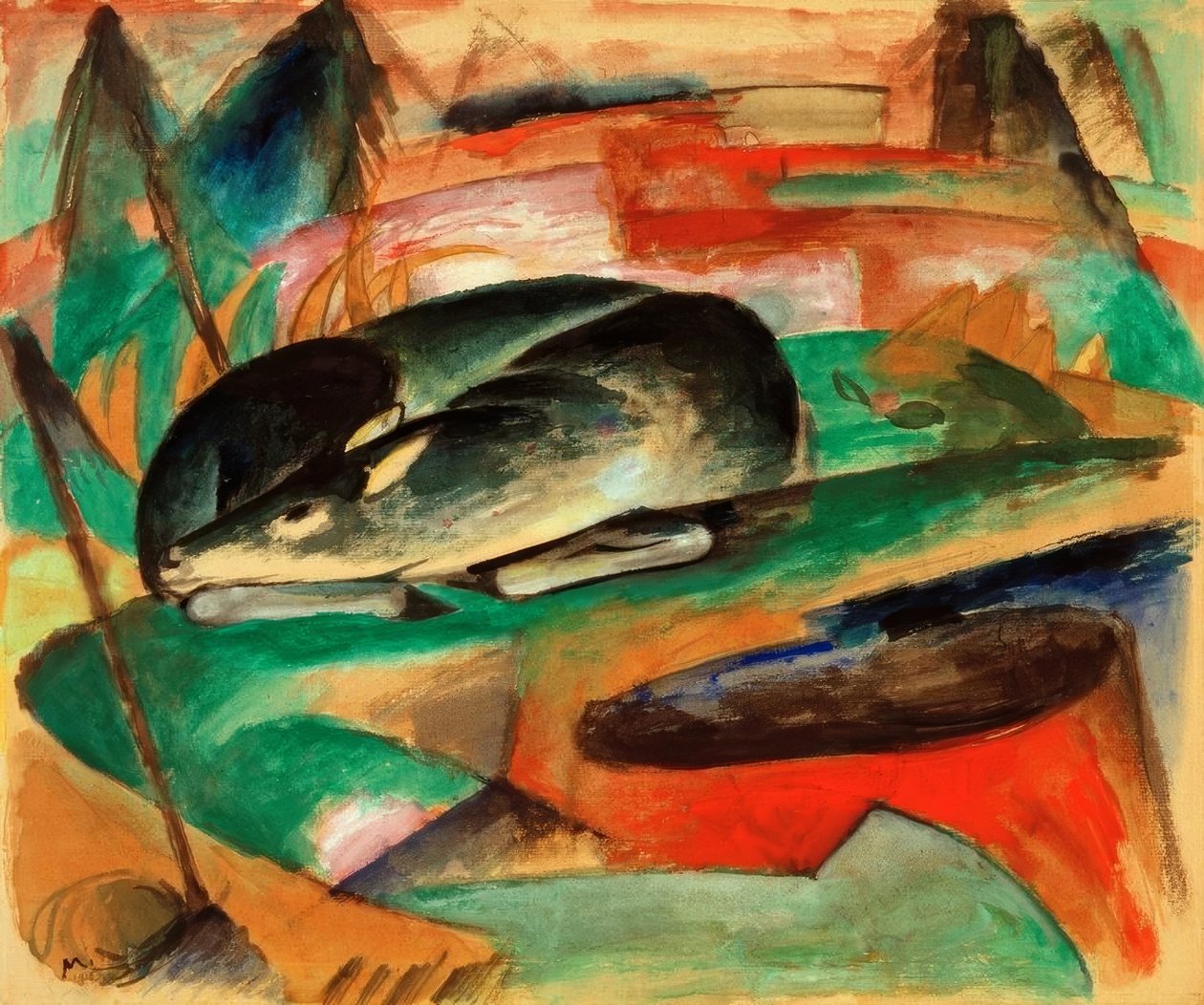 Sovende hjorte af Franz Marc