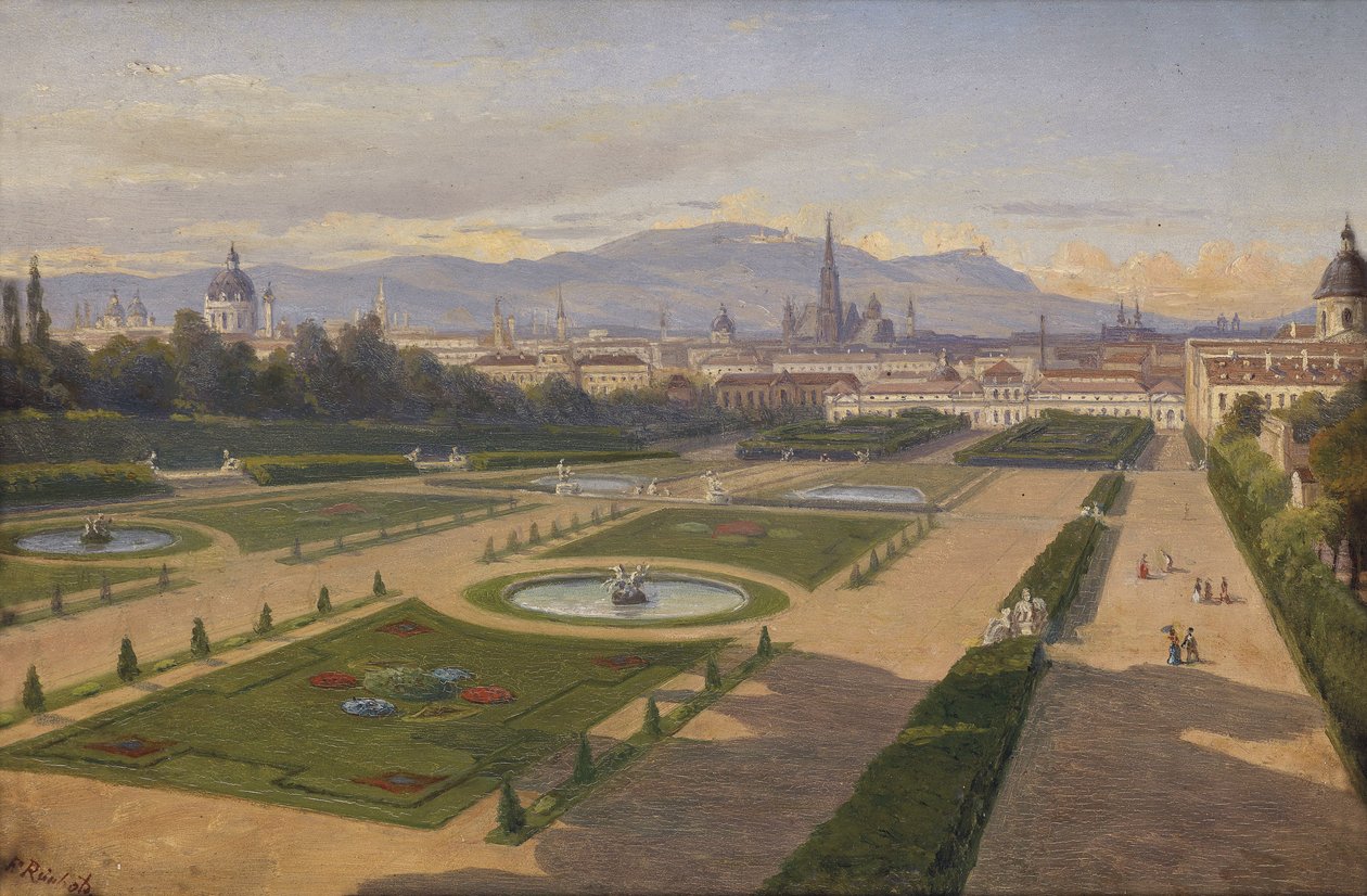Udsigt fra haven på Belvedere mod Wien, Kahlen og Leopoldsberg af Franz Reinhold