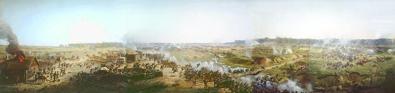 Panorama over Moskvaslaget i 1812 eller Slaget ved Borodino. af Franz Roubaud