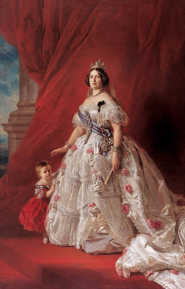 Portræt af dronning Isabella II af Spanien og hendes datter Isabella af Franz Xaver Winterhalter