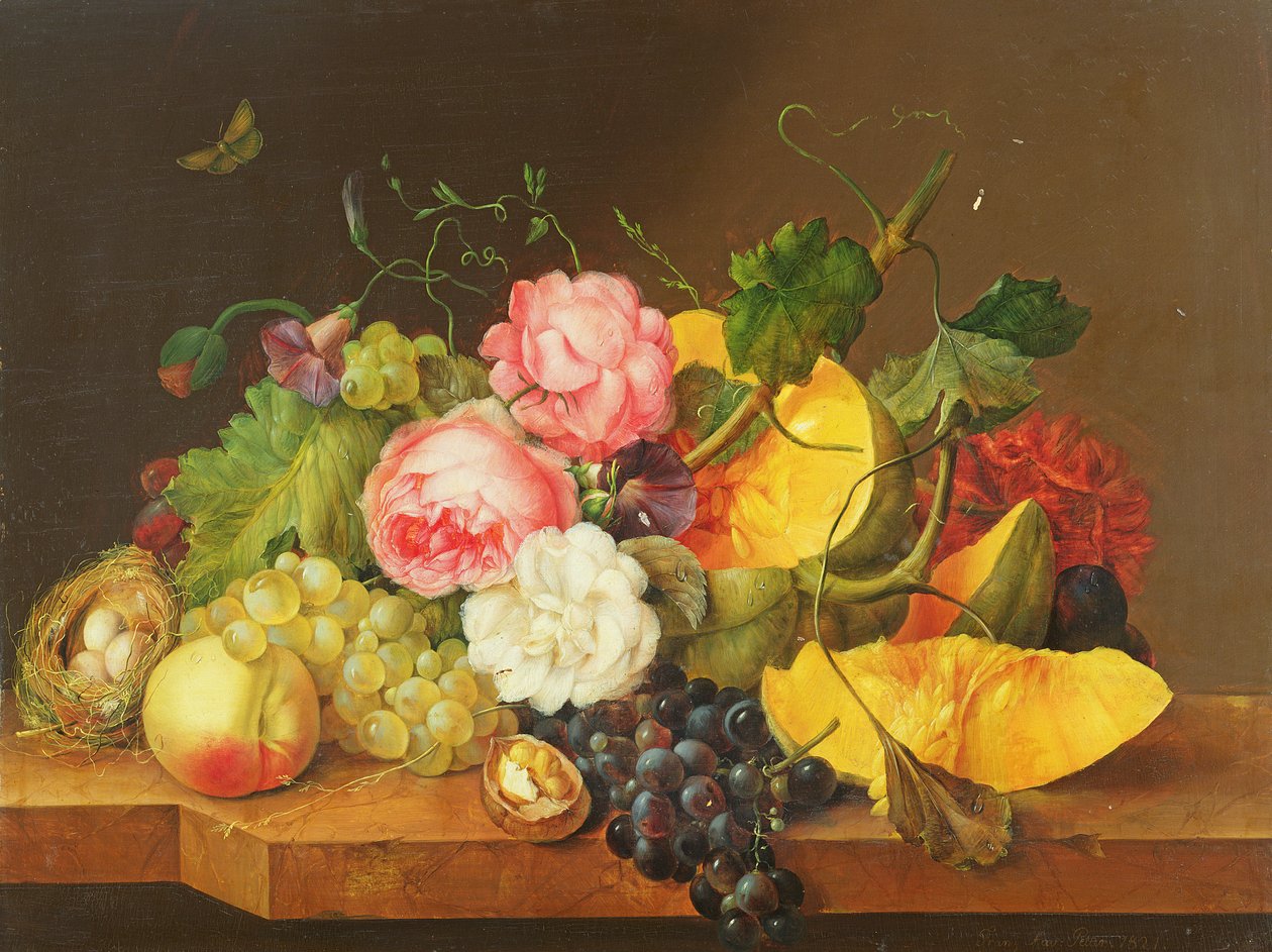 Stilleben med blomster og frugt, 1821 af Franz Xavier Petter