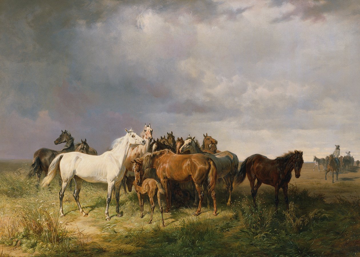 Heste på Puszta af Franz Adam