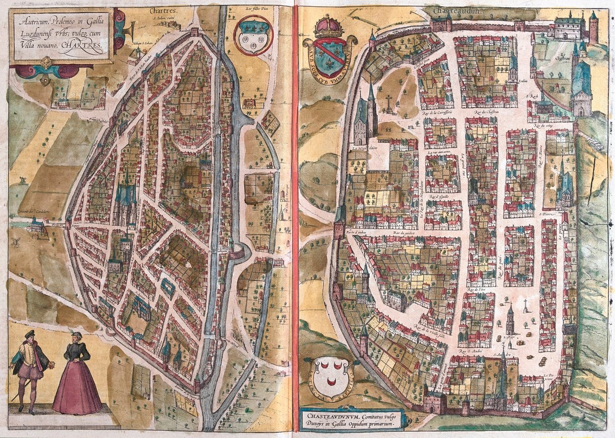 Chartres og Chateaudun, Frankrig (gravering af Franz Hogenberg