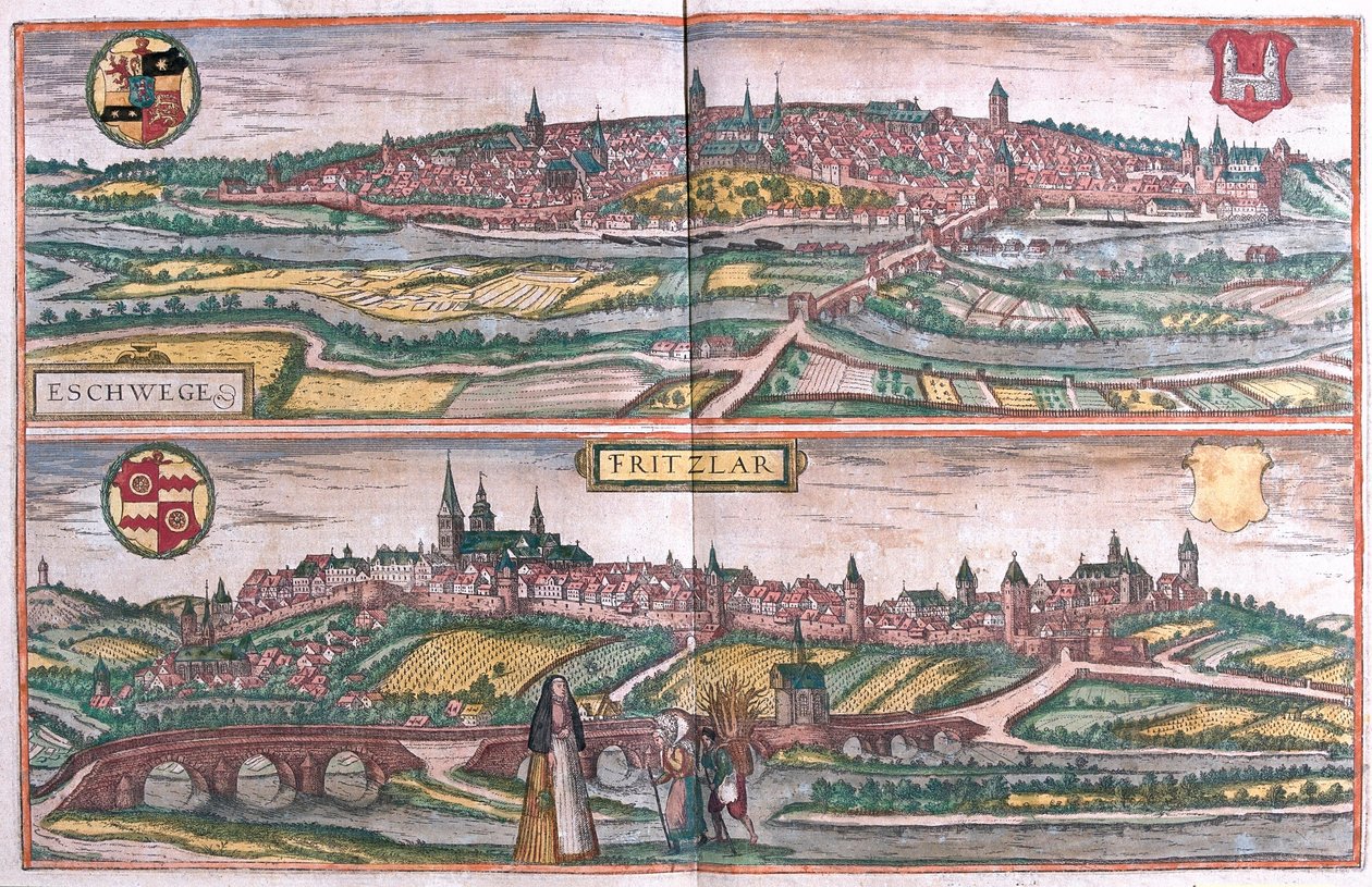 Eschwege og Fritzlar, Tyskland (gravering af Franz Hogenberg