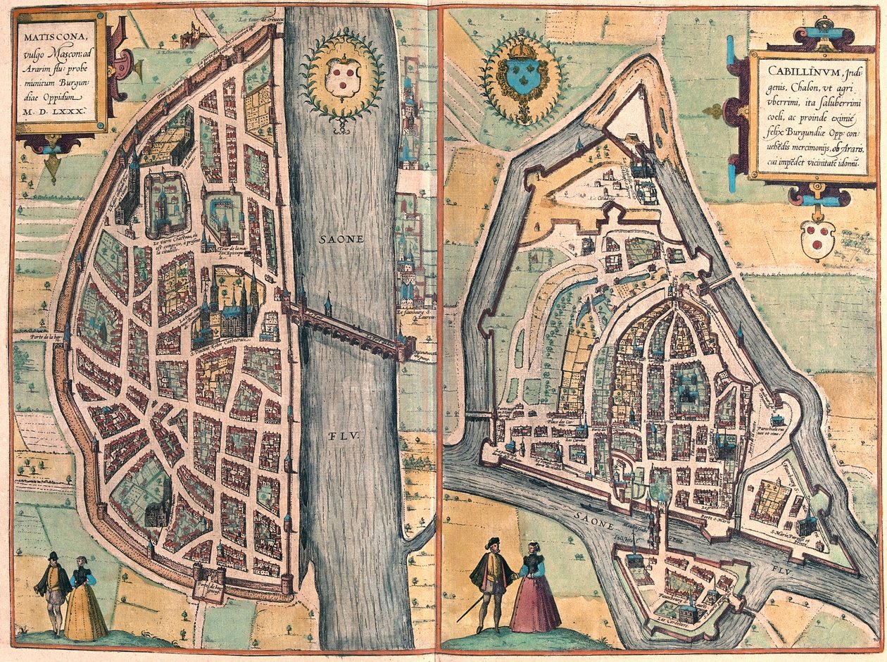 Macon - Chalons sur Saone, Frankrig (gravering af Franz Hogenberg