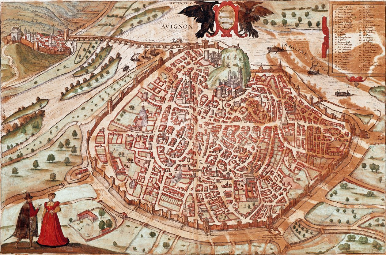 Kort over Avignon - Frankrig (gravering af Franz Hogenberg