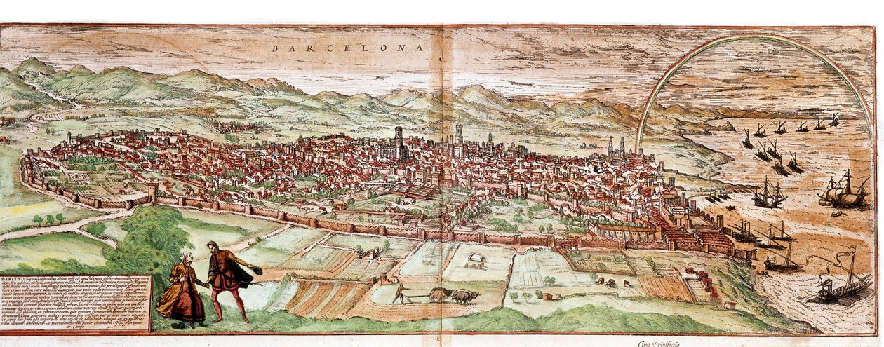 Kort over Barcelona - Spanien (gravering af Franz Hogenberg