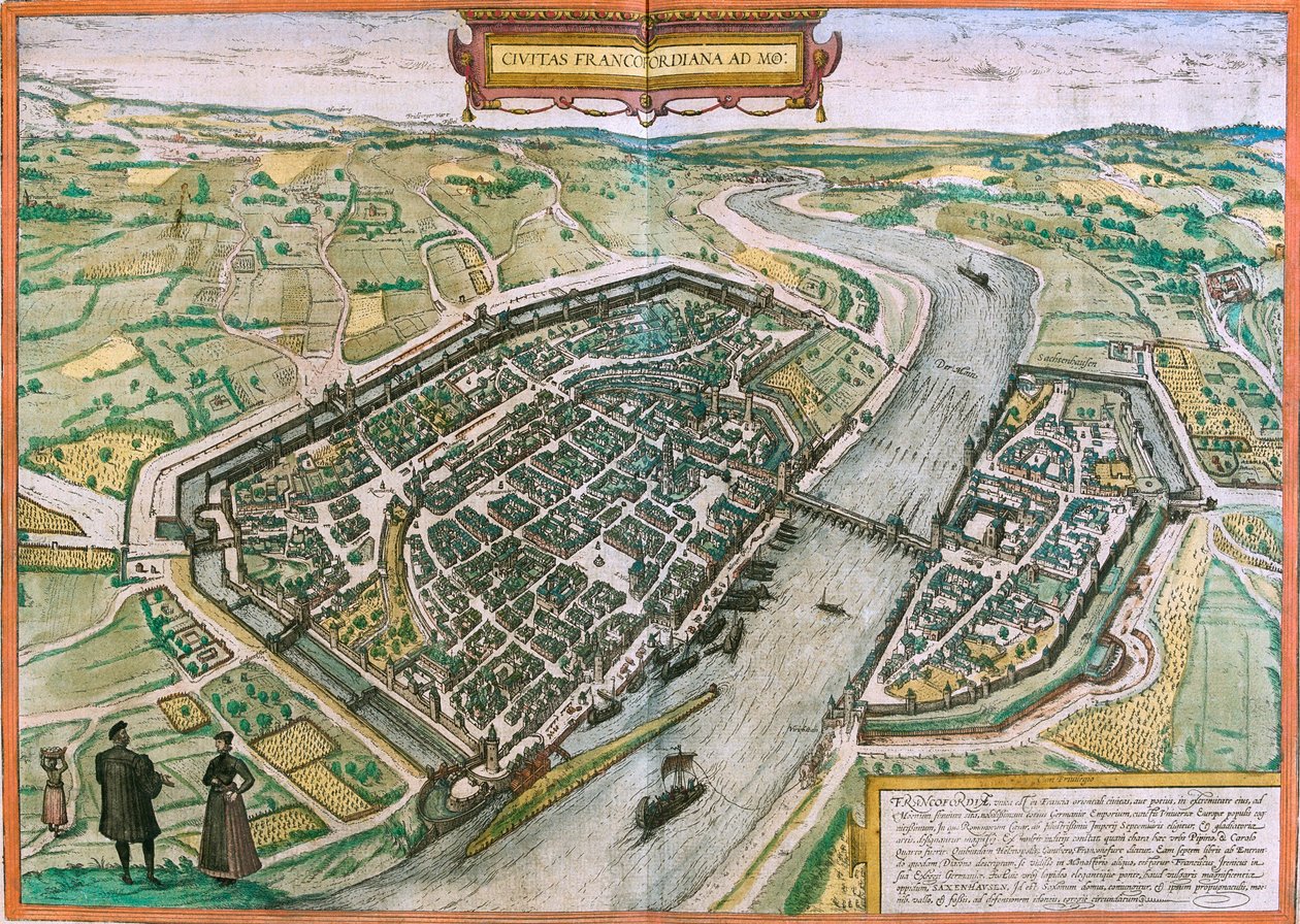 Kort over Frankfurt (Francofordia), Tyskland (radering af Franz Hogenberg