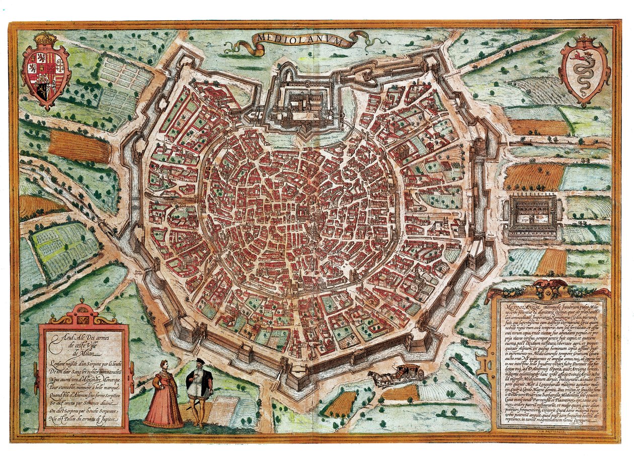 Kort over Milano (gravering af Franz Hogenberg