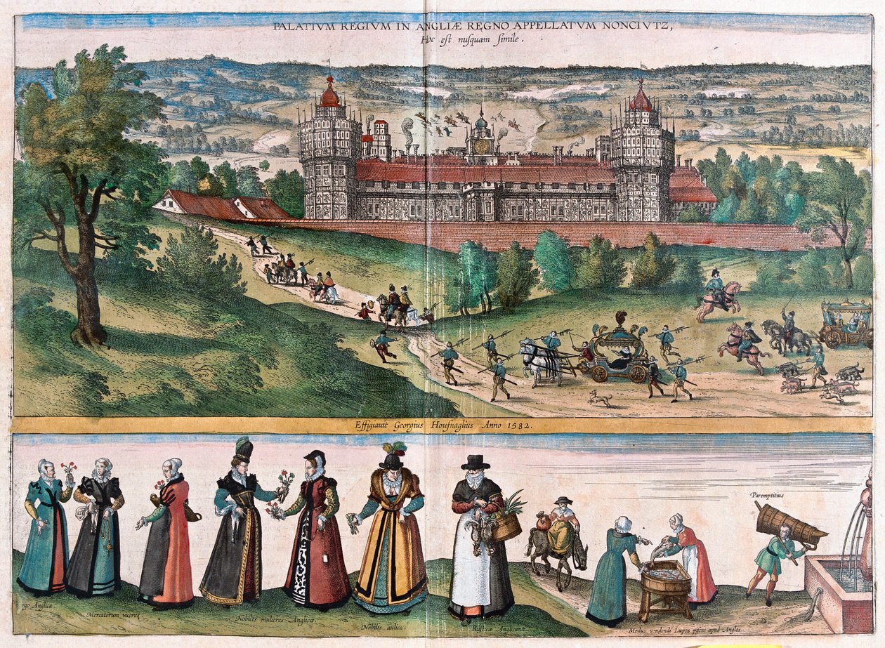Palace of Sans-Elike, Surrey, England (gravering af Franz Hogenberg
