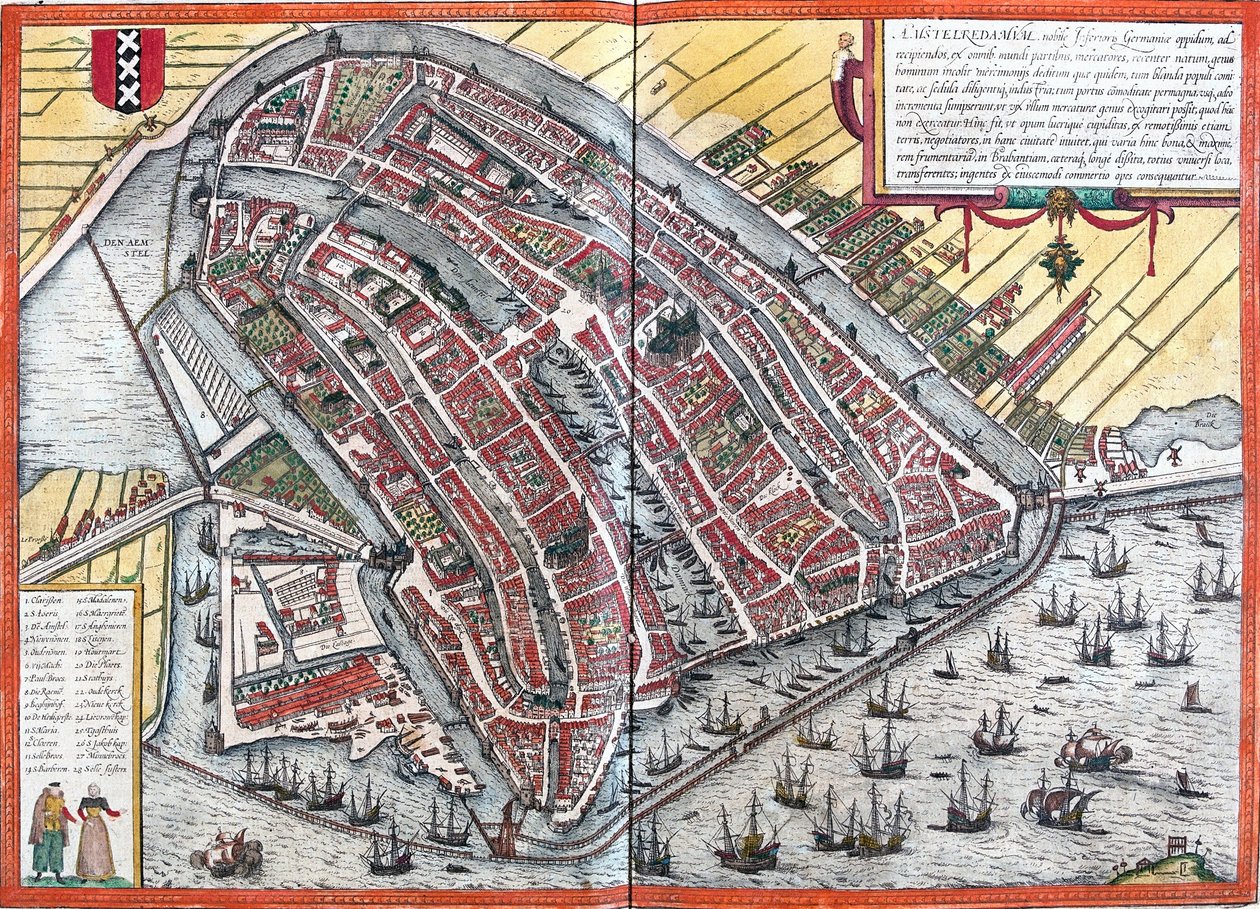 Plan over Amsterdam (Amstelredamum), Holland (radering af Franz Hogenberg