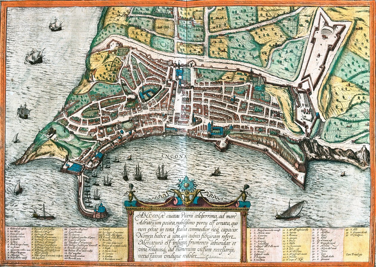 Plan over Ancona (Ancona), Italien (radering af Franz Hogenberg