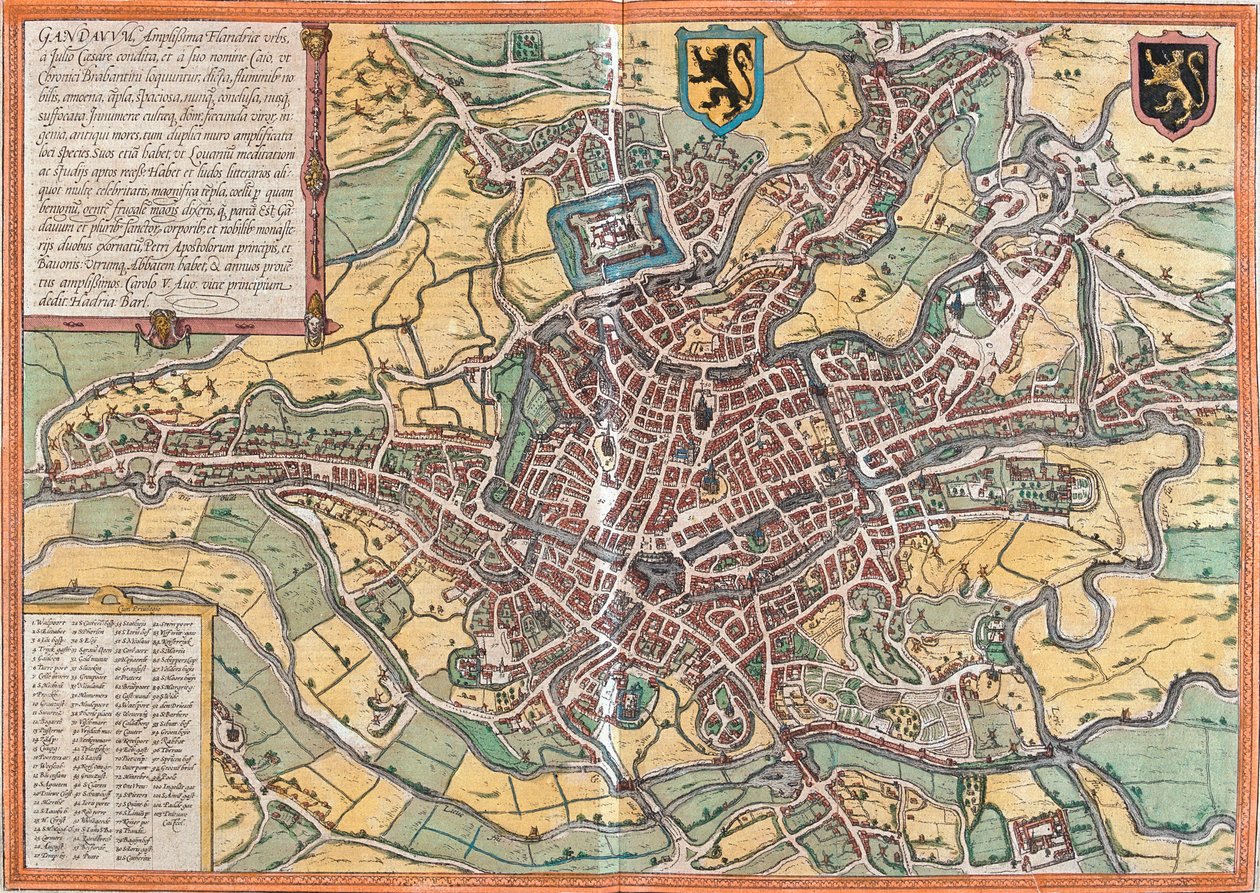 Plan over Gent (Gandauum), Belgien (radering af Franz Hogenberg