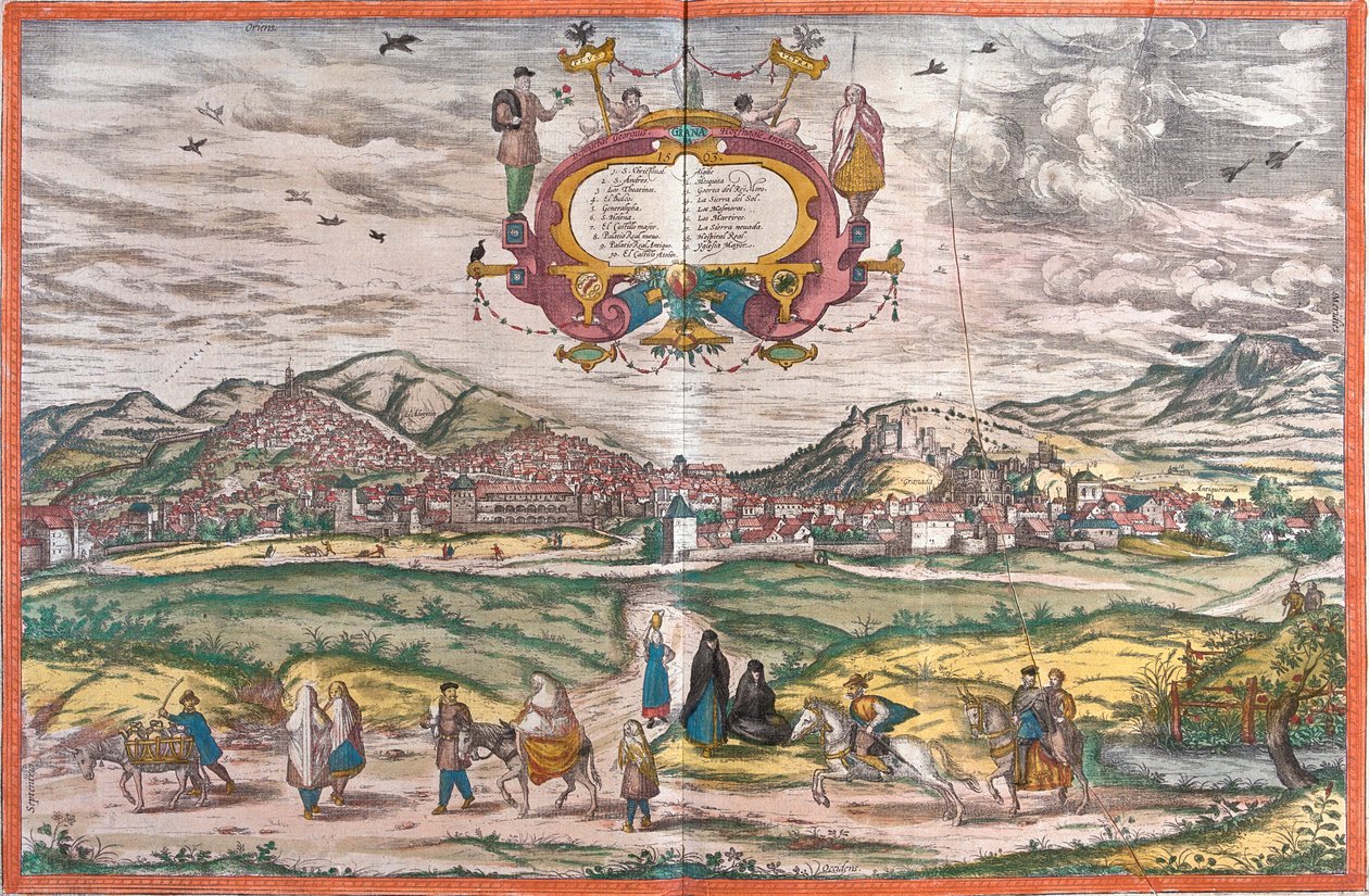 Udsigt over Granada, Spanien (radering af Franz Hogenberg
