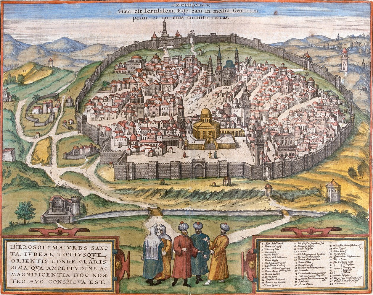 Udsigt over Jerusalem (Jerusalem), Israel (radering af Franz Hogenberg