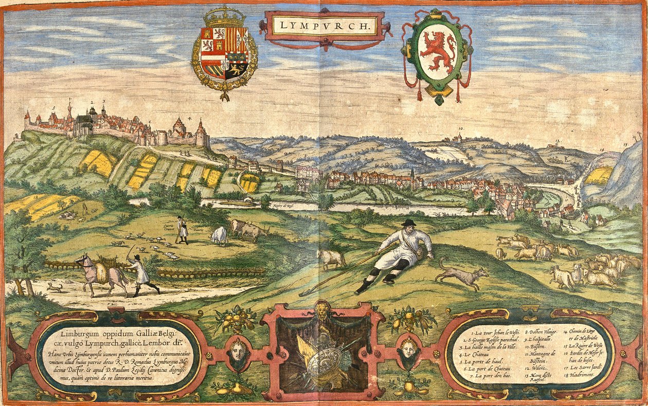 Udsigt over Limburg (Lympurch), Holland (radering af Franz Hogenberg