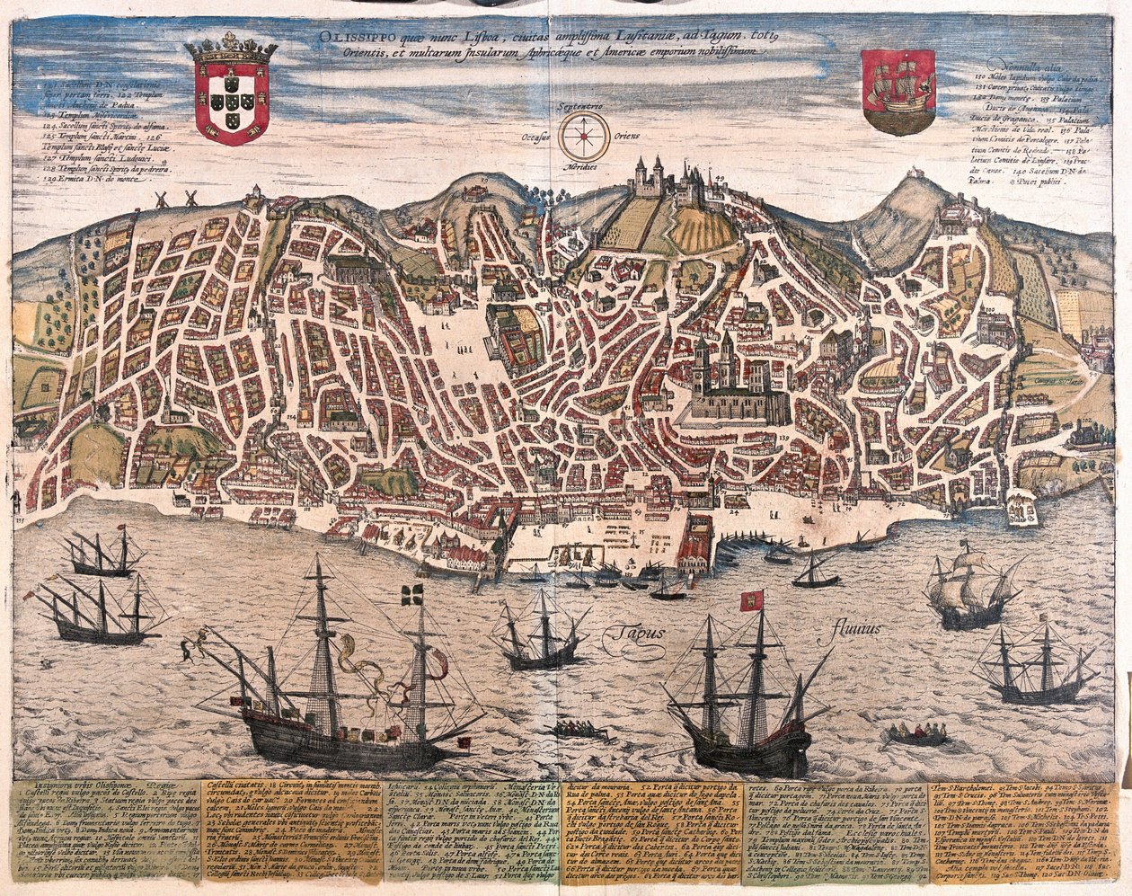 Udsigt over Lissabon, Portugal (gravering af Franz Hogenberg