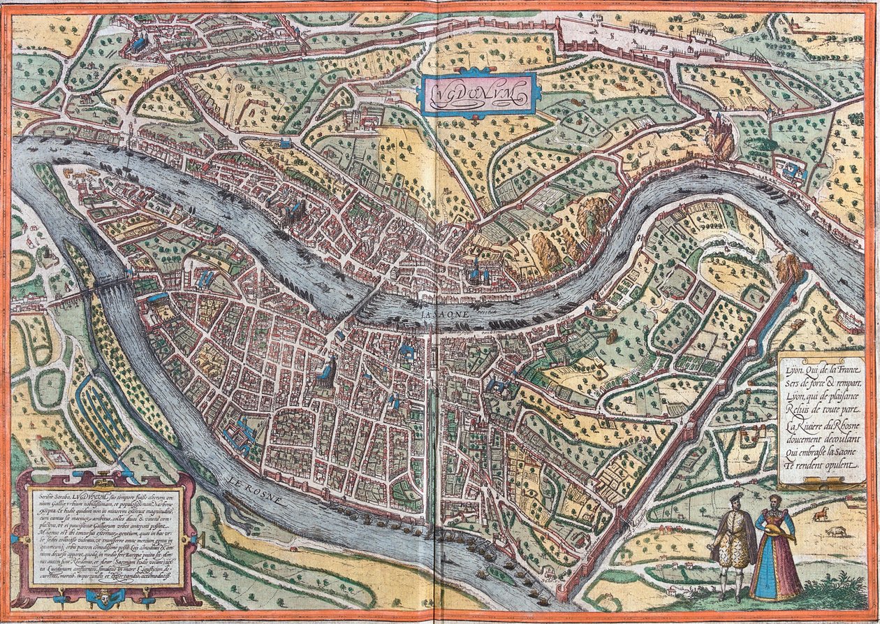 Udsigt over Lyon (Lugdunum), Frankrig (radering af Franz Hogenberg