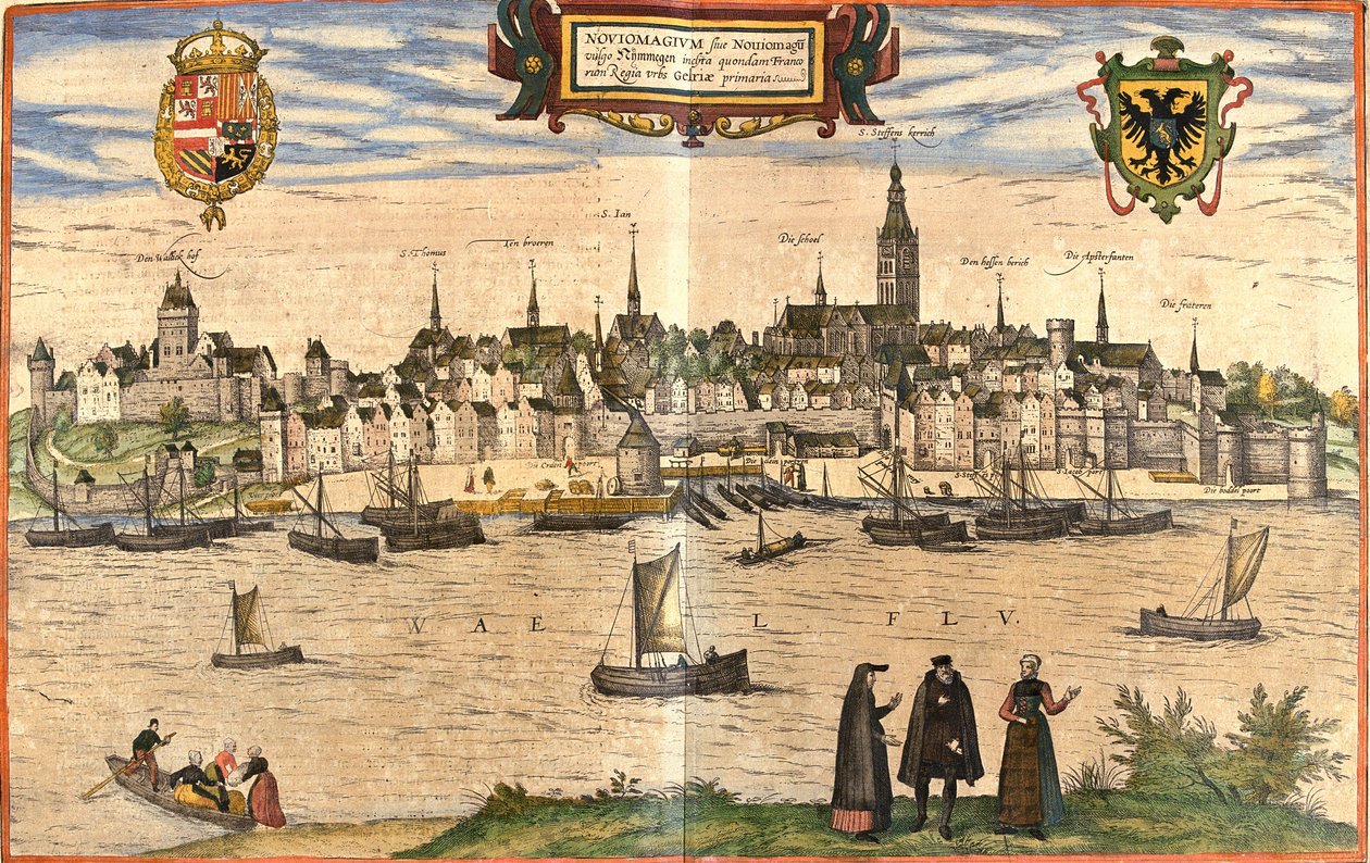Udsigt over Nimegue (Noviomagium), Holland (radering af Franz Hogenberg