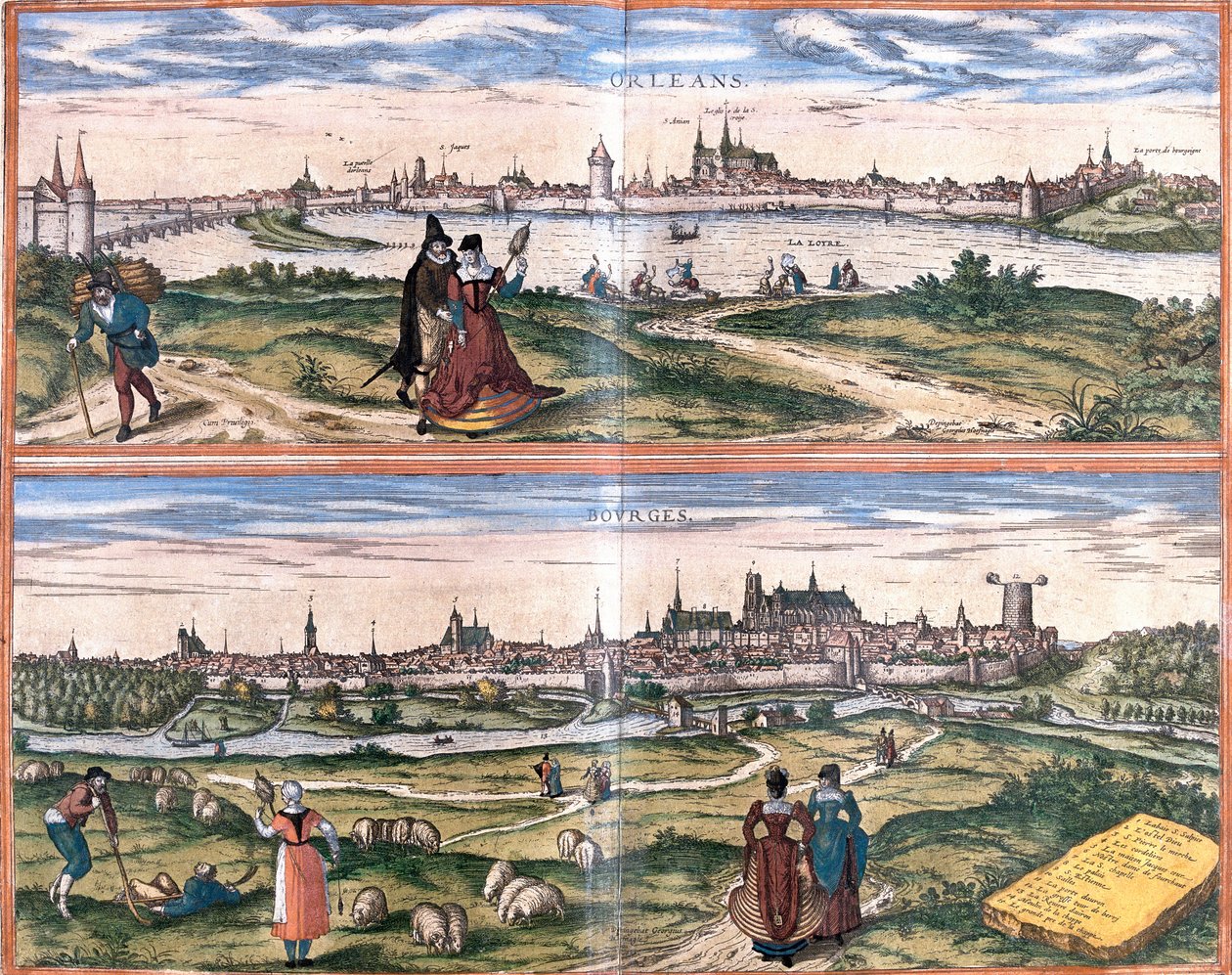 Udsigt over Orleans et Bourges, Frankrig (radering af Franz Hogenberg