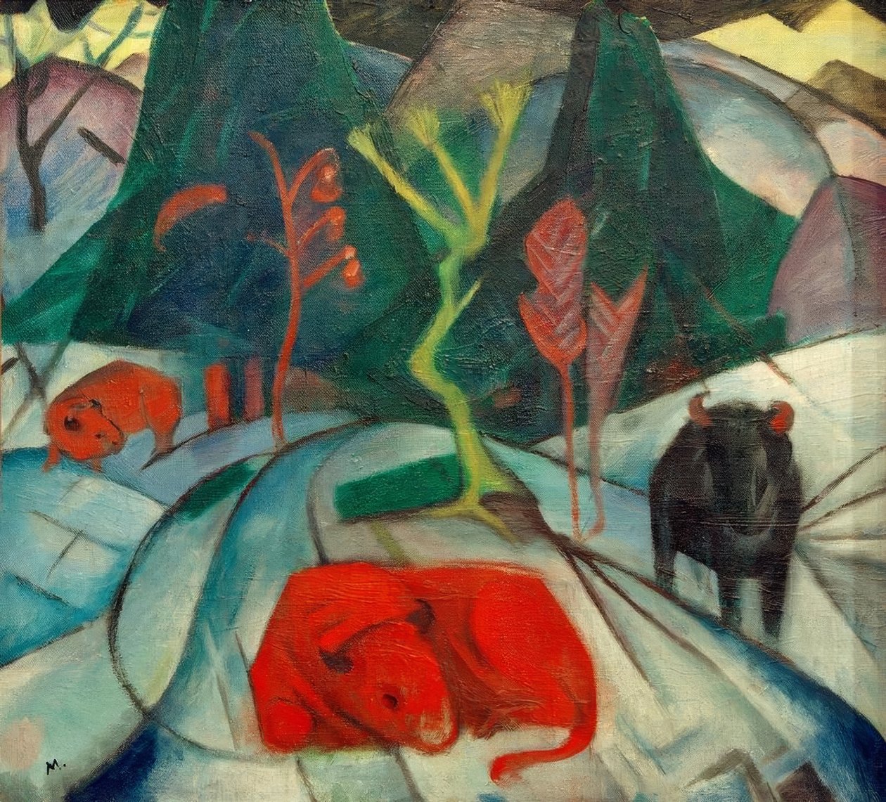 Bison om vinteren (rød bison) af Franz Marc