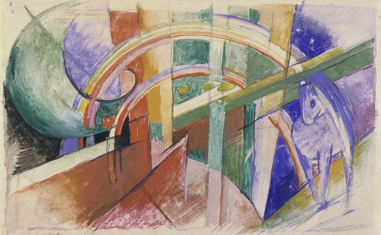 Blå hest med regnbue af Franz Marc