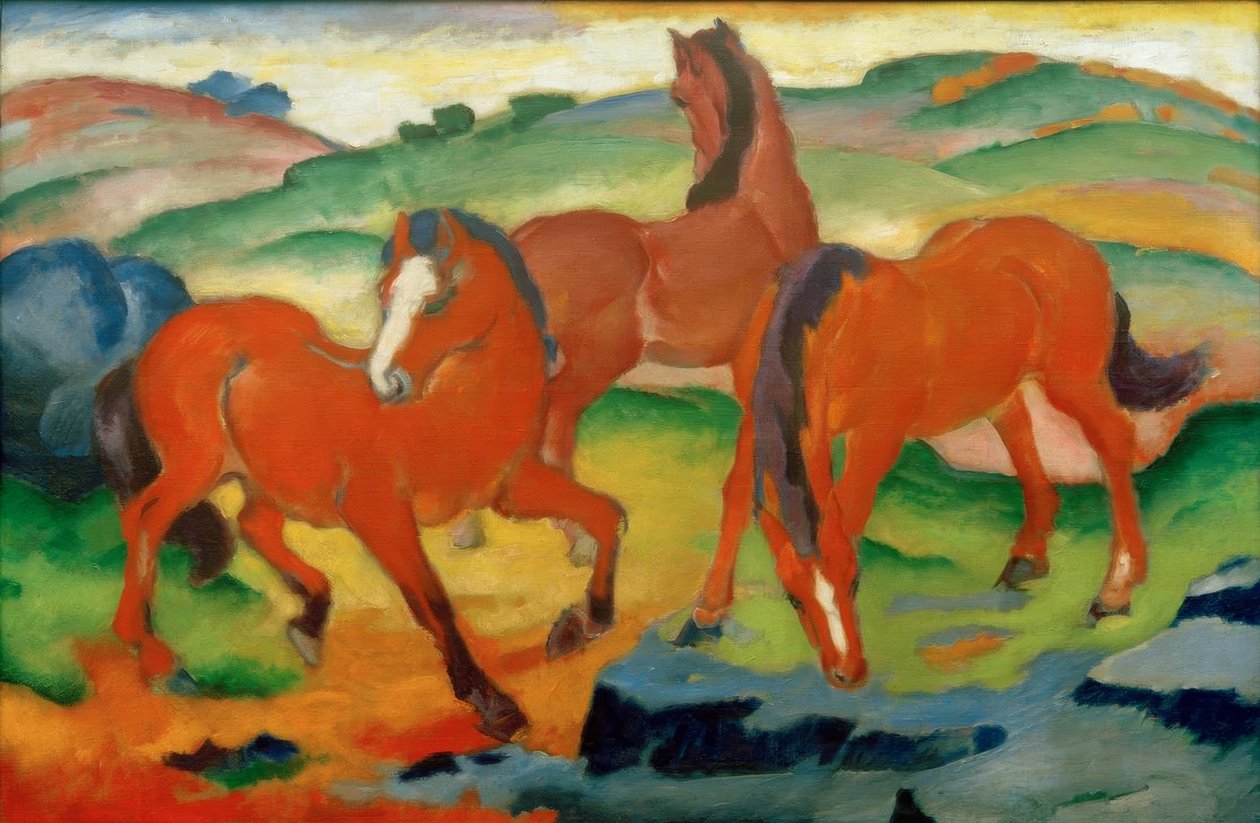 De røde heste (Græsningsheste IV) af Franz Marc
