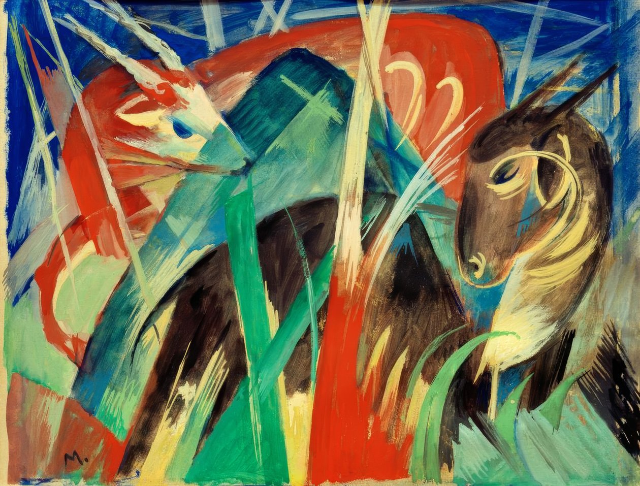 Mytiske dyr I (dyresammensætning I) af Franz Marc