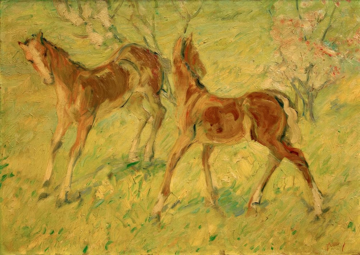 Føl på græs (hoppende føl) af Franz Marc